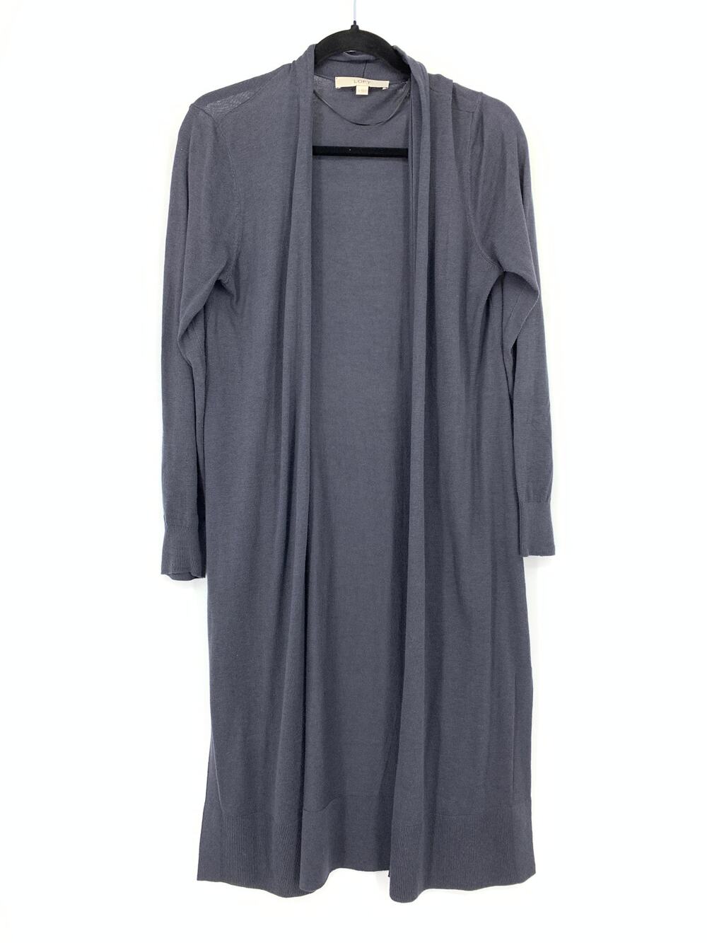 Loft Open Front Long Cardigan Sweater Womens Size Medium Dark Gray Knit